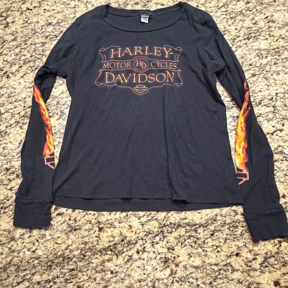 Harley Davidson Smoky Mountain Tennessee Flame Long Sleeve Tee XL Black v